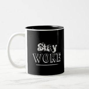 Taza Bicolor Activista de Moda Mantente Despierto Blanco y Negr