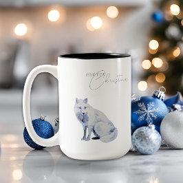 Taza Bicolor Acuarela Ártico Fox Feliz Navidad