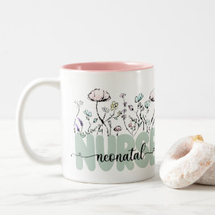 Taza Bicolor Acuarela Botánica Flores Silvestres Enfermera Neon