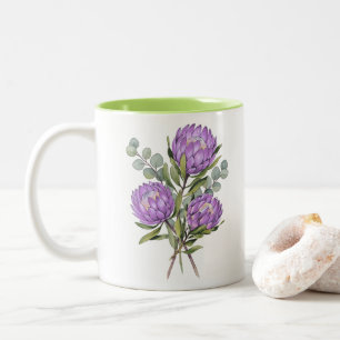 Taza Bicolor Acuarela Botánica Protea Lavanda
