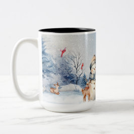 Taza Bicolor Acuarela Cute Snowmen
