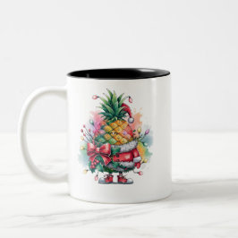 Taza Bicolor acuarela de árbol de piña navidad