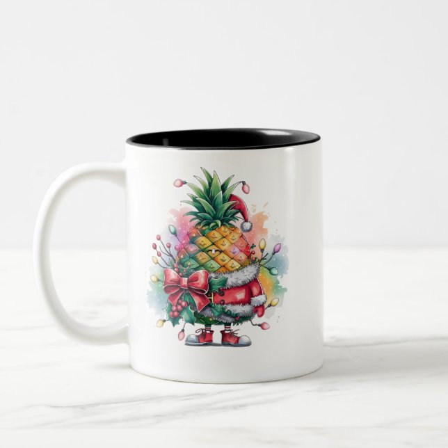 Taza Bicolor acuarela de árbol de piña navidad (Izquierda)