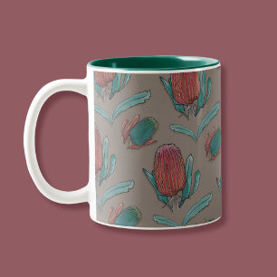 Taza Bicolor Acuarela de Banksia Roja - Flor nativa australiana