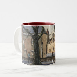 Taza Bicolor Acuarela de Brujas Bélgica en un soleado día de do