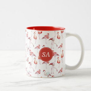 Taza Bicolor Acuarela de Flamenco Rosa Tropical Monogramado
