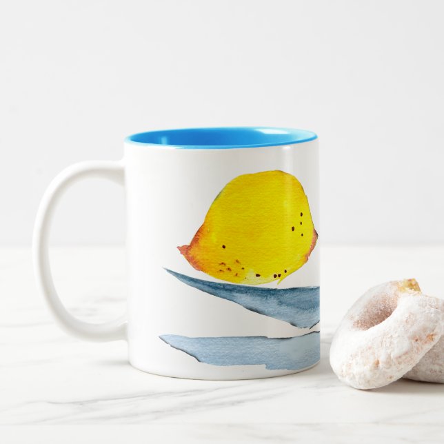 Taza Bicolor Acuarela de fruta amarilla de los lemones (Con donut)
