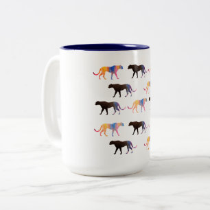 Taza Bicolor Acuarela De Gatos Puma De Dos Tones