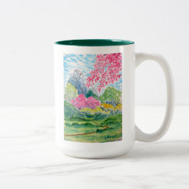Taza Bicolor Acuarela de maderas de la primavera