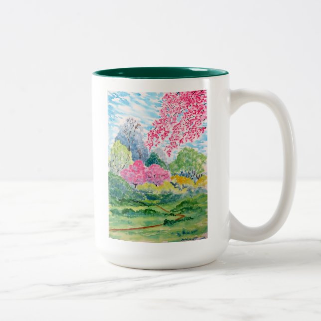 Taza Bicolor Acuarela de maderas de la primavera (Derecha)