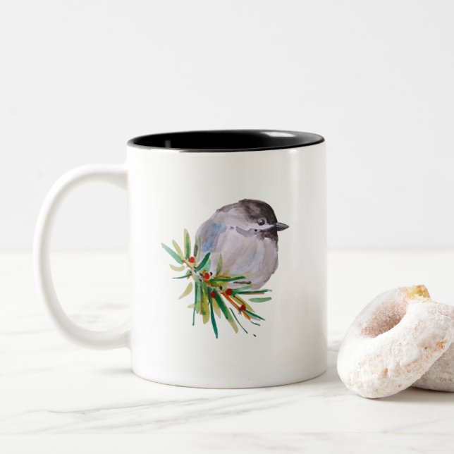 Taza Bicolor Acuarela de pollo con cubierta negra (Con donut)