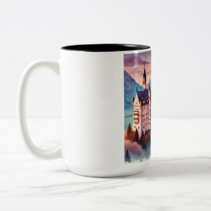 Taza Bicolor Acuarela del Castillo de Neuschwanstein - Twilight