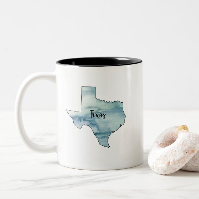 Taza Bicolor Acuarela del mapa de estado de Texas (Con donut)