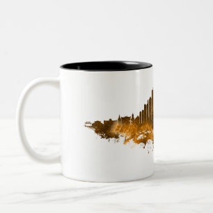 Taza Bicolor Acuarela del Skyline de Chicago en naranja