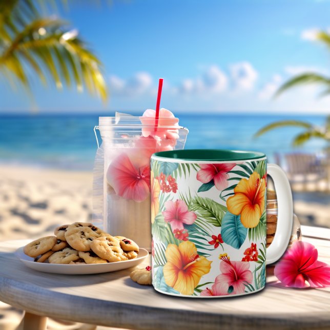 Taza Bicolor Acuarela exótica floral hawaiana (Subido por el creador)