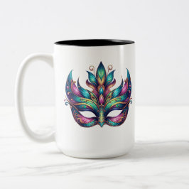 Taza Bicolor acuarela Mardi Gras carnaval de máscaras