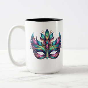 Taza Bicolor acuarela Mardi Gras carnaval de máscaras