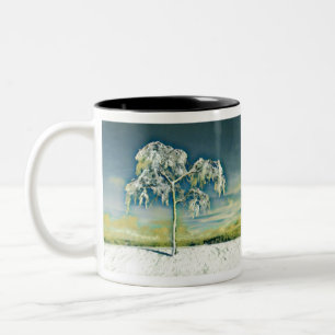 Taza Bicolor Acuarela moderna de árboles nevados de colores