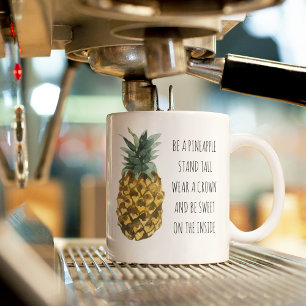 Taza Bicolor Acuarela moderna piña y cita graciosa positiva