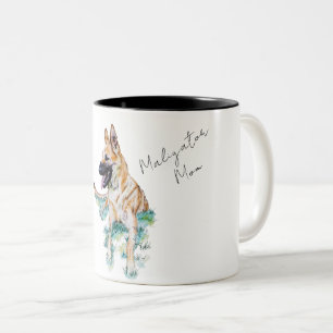 Taza Bicolor Acuarela Pastor Alemán Malinois Perro Mom