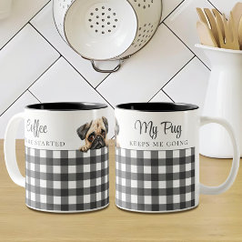 Taza Bicolor Acuarela Pug Dog Tapado Personalizado blanco negro