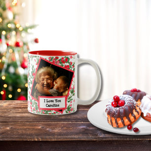 Taza Bicolor Acuarela Red Berries Abuela Foto de Holiday Mug