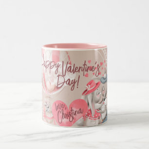 Taza Bicolor Acuarela romántica San Valentín ama a los conejito