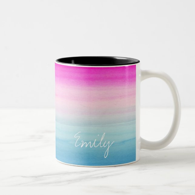 Taza Bicolor Acuarela rosada y azul bonita de Ombre (Derecha)