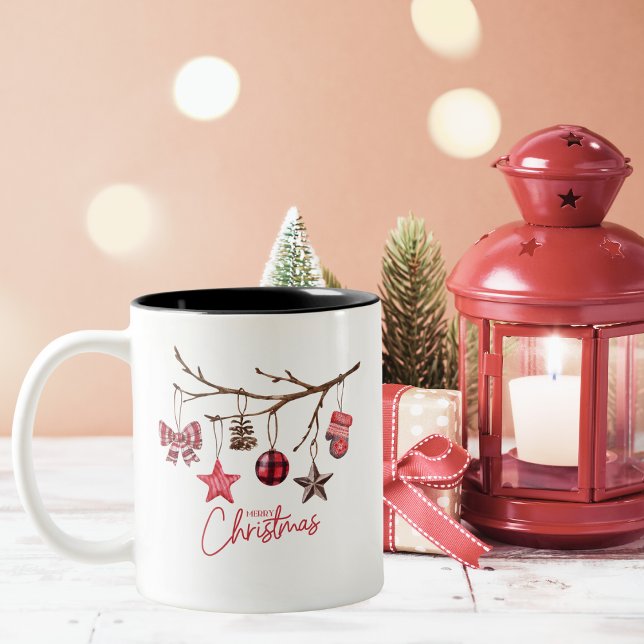 Taza Bicolor Acuarela Rustic Merry Christmas (Subido por el creador)