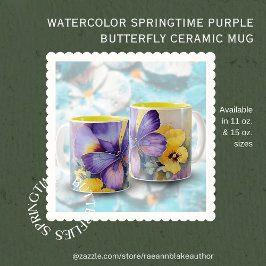 Taza Bicolor Acuarela Springtime Purple Butfly Ceramic Mugre