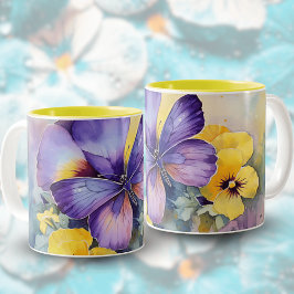 Taza Bicolor Acuarela Springtime Purple Butfly Ceramic Mugre