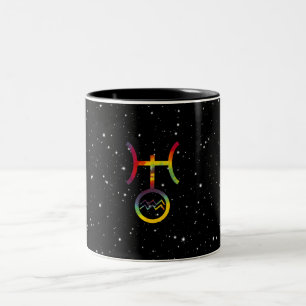 Taza Bicolor Acuario Urano Símbolo Planetario Tie Dye Estrellad