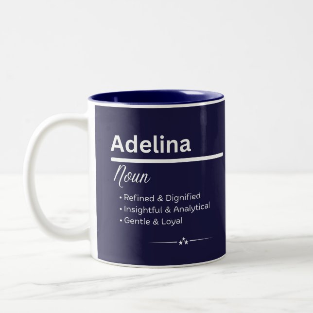 Taza Bicolor Adelina Personalized Girl Name Meaning Coffee Mug (Izquierda)