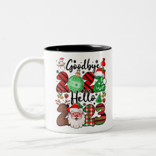 Taza Bicolor Adiós 2022 Hola 2023 Cita de renos de Santa Claus