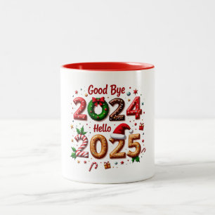 Taza Bicolor Adiós 2024, Hola 2025 - Mugs de Año Nuevo festivo