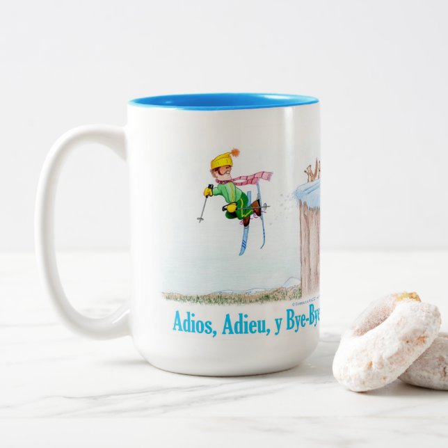 Taza Bicolor Adiós, Adieu y Bye-Bye (Con donut)