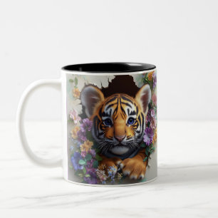 Taza Bicolor Adorable Cubo De Tigre Buscando A Través De Colori