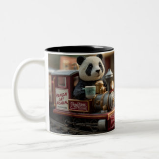 Taza Bicolor Adorable Figurita de Panda en un Antiguo Tren de J