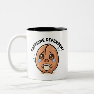 Taza Bicolor Adorable Kawaii Grano de Café Llorando Dependiente