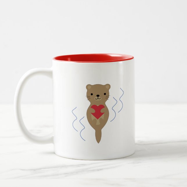 Taza Bicolor Adorable Otter abrazando un corazón (Izquierda)