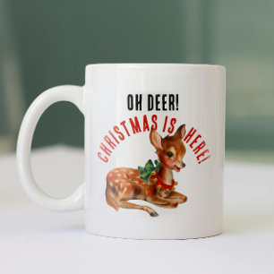 Taza Bicolor Adorable Reno de Navidad Rojo y Blanco Vintage