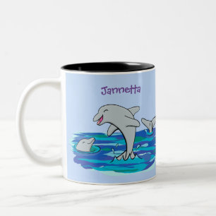 Taza Bicolor Adorables delfines felices ilustracion personaliza