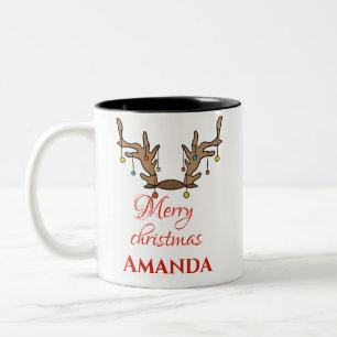 Taza Bicolor Adorno de reno personalizado - Feliz Navidad