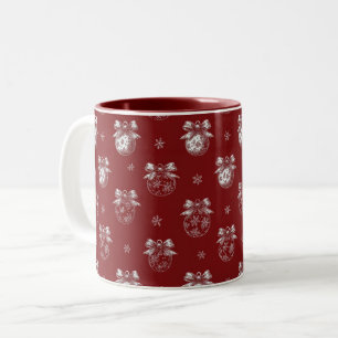 Taza Bicolor Adorno Navideño Rojo y Blanco Toile De Jouy