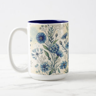 Taza Bicolor Aesthetic Blue Wildflowers