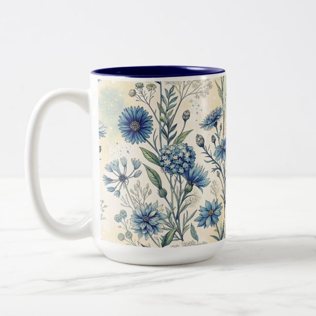 Taza Bicolor Aesthetic Blue Wildflowers (Izquierda)