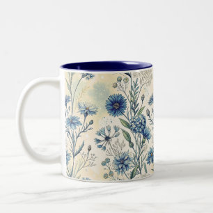 Taza Bicolor Aesthetic Blue Wildflowers