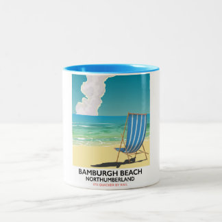 Taza Bicolor Afiche de viaje de Amble Links Beach Northumberlan