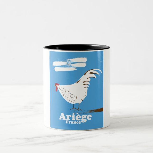 Taza Bicolor Afiche de viaje de Ariège France. (Centro)