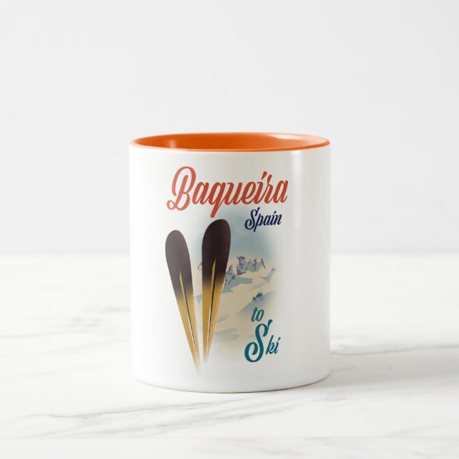 Taza Bicolor Afiche de viaje de Baqueira España (Centro)